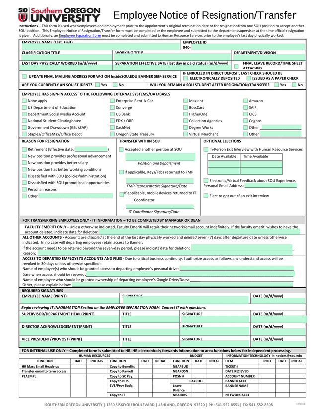Employee Notice Of ResignationTransfer screenshot
