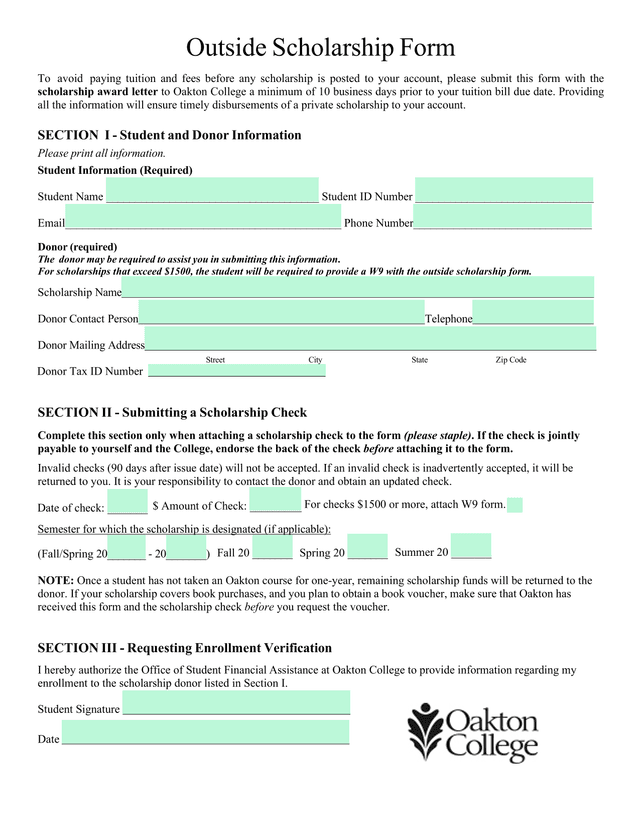 Outside Scholarship Form screenshot