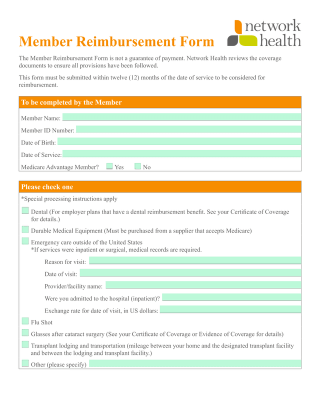 Member Reimbursement Form screenshot