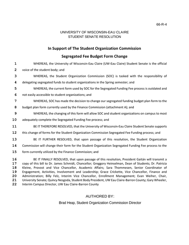 66 R 4 Student Senate Resolution In Support Of The Student Organization Commission Segregated Fee Bu screenshot