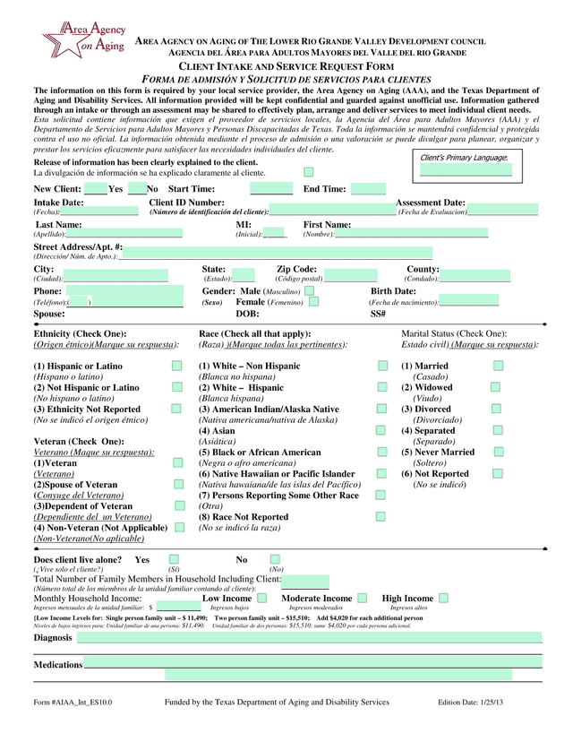 CLIENT INTAKE AND SERVICE REQUEST FORM screenshot