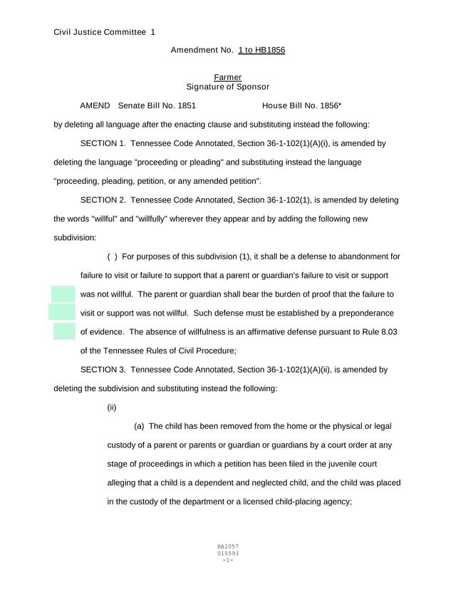 Amendment No. 1 To HB1856 screenshot