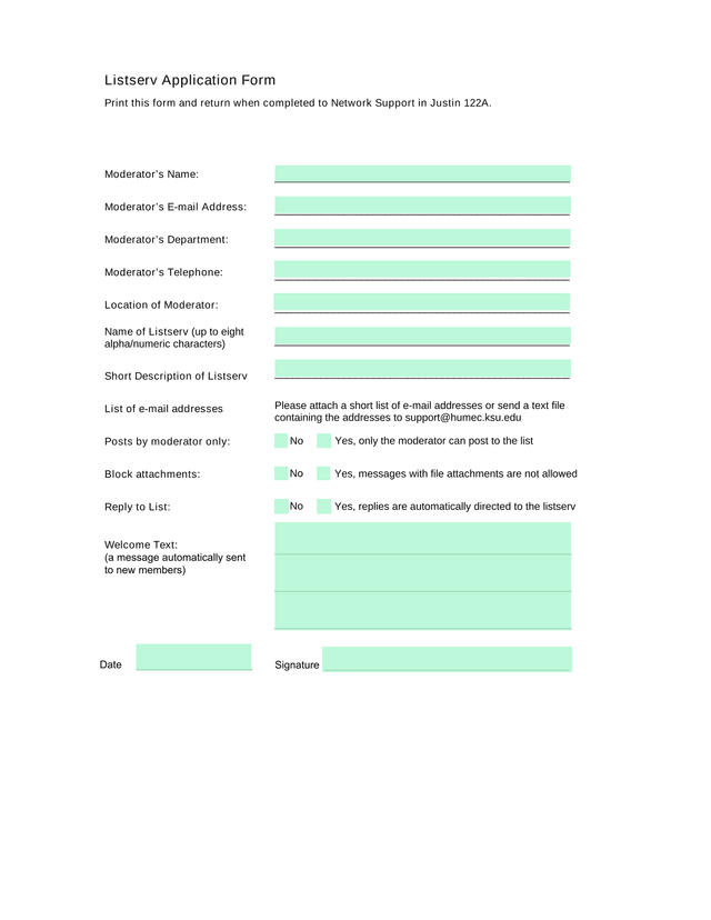 Listserv Application Form screenshot