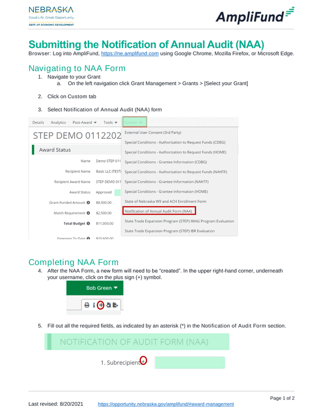 Submitting The Notification Of Annual Audit (NAA) screenshot