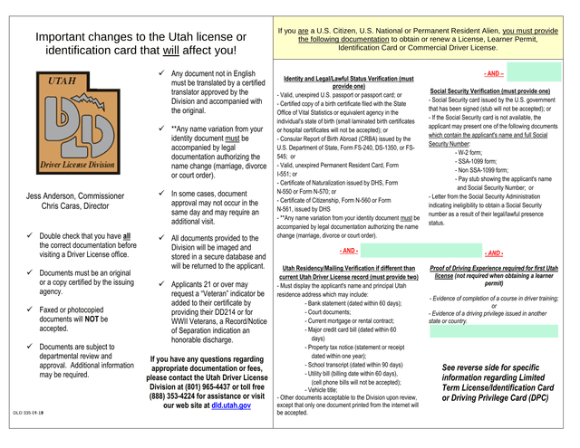 Utah Driver License Documentation Requirements screenshot