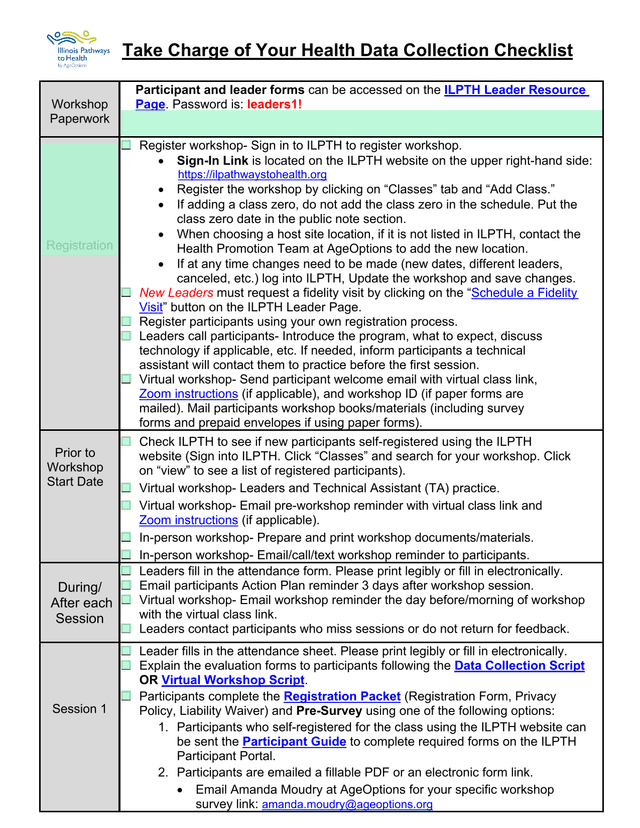 Take Charge Of Your Health Data Collection Checklist screenshot
