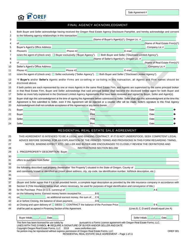 RESIDENTIAL REAL ESTATE SALE AGREEMENT screenshot