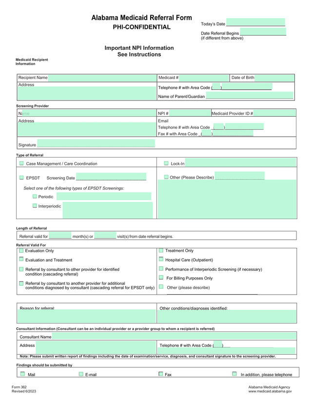 Form 362   Alabama Medicaid Referral Form screenshot