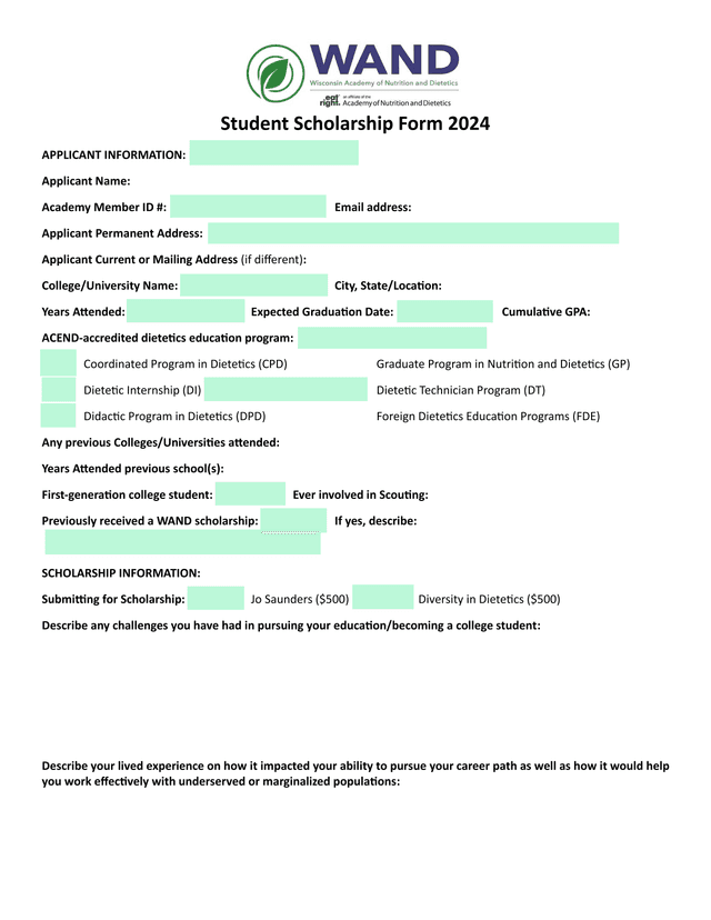 Student Scholarship Form 2024 screenshot