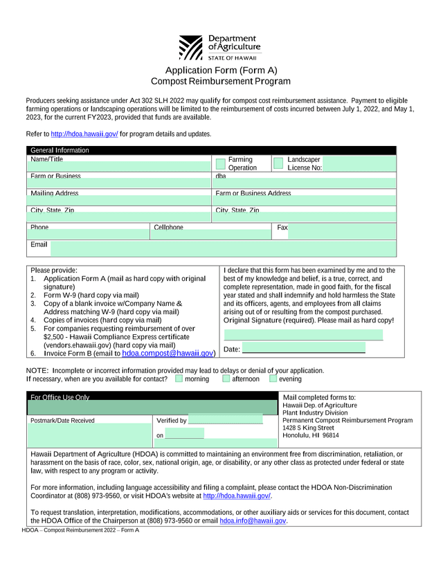 Application Form (Form A) Compost Reimbursement Program screenshot