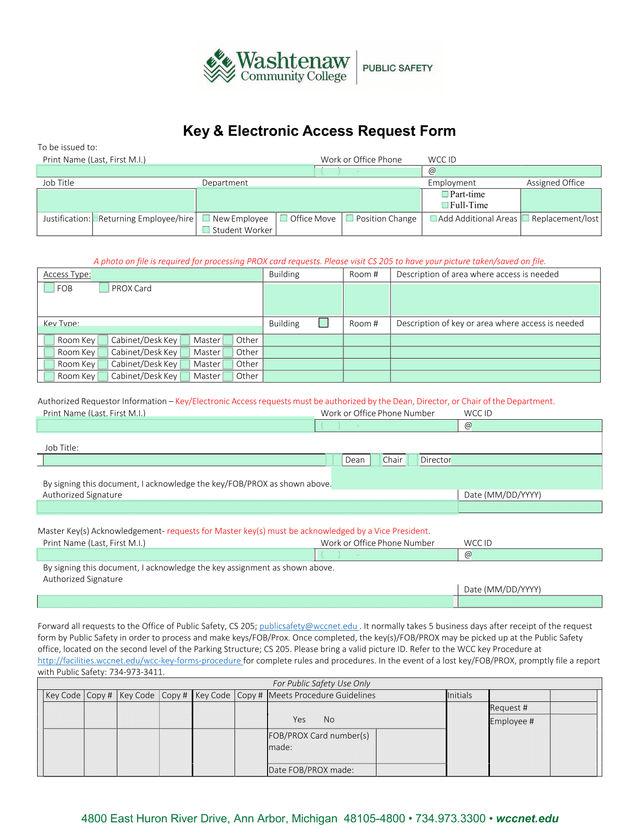 Key  Electronic Access Request Form screenshot