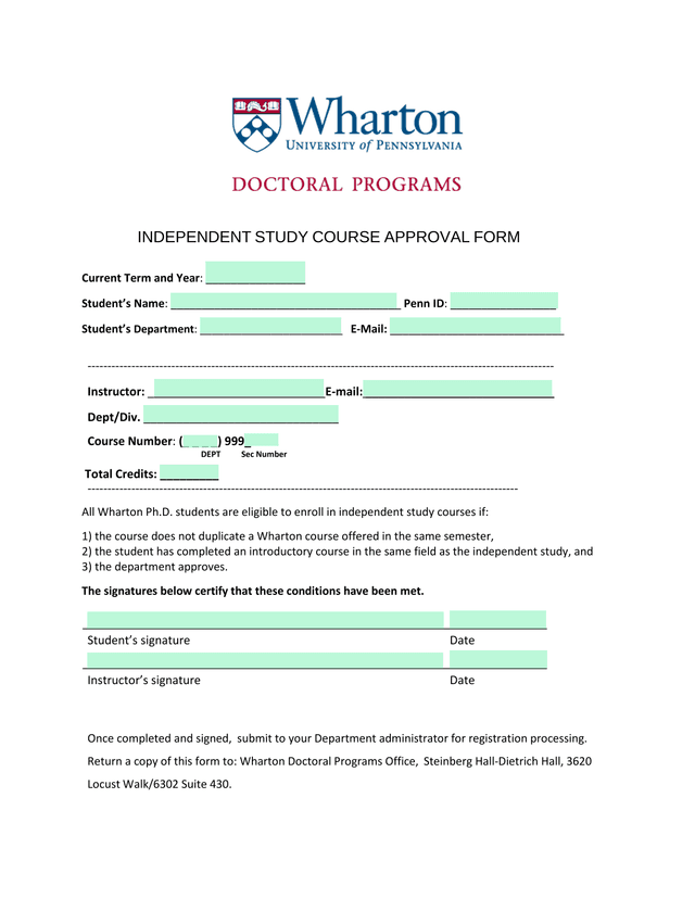 Independent Study Course Approval Form screenshot