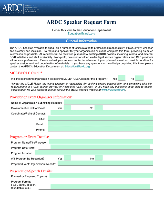 ARDC Speaker Request Form screenshot