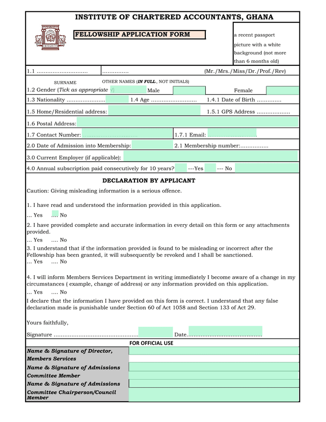 Fellowship Application Form screenshot