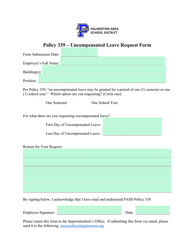 Policy 339  Uncompensated Leave Request Form screenshot