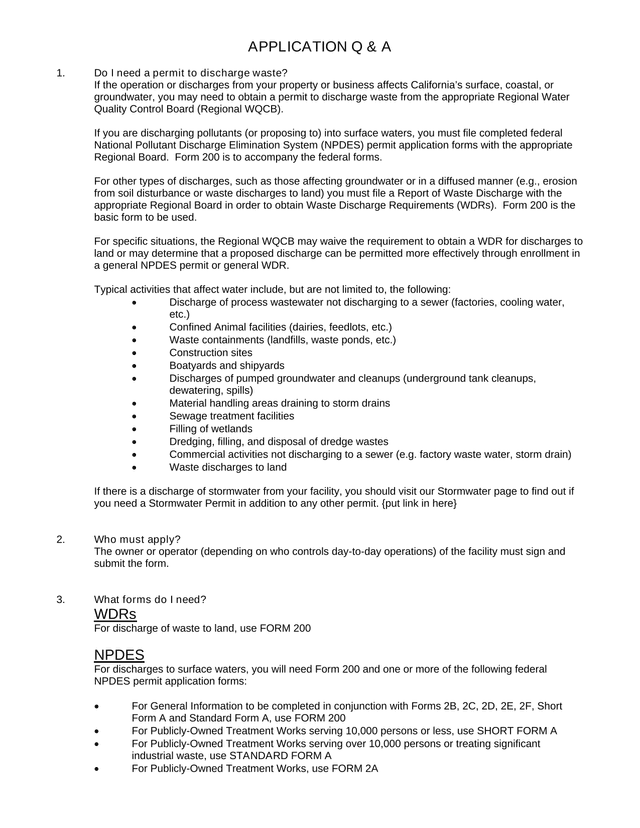 Application Q  A Waste Discharge Permits screenshot