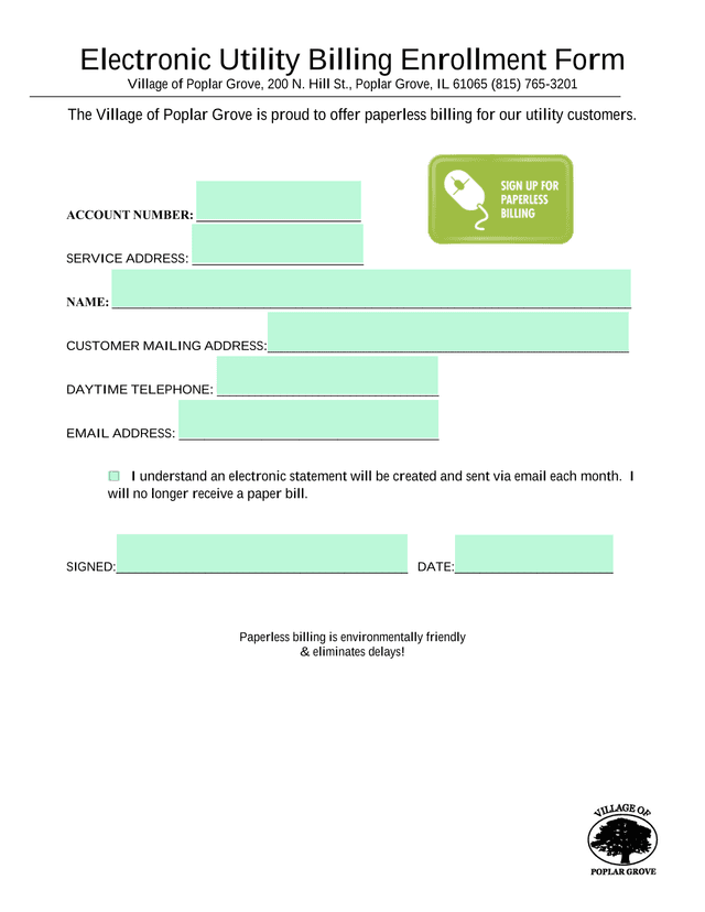 Electronic Utility Billing Enrollment Form screenshot