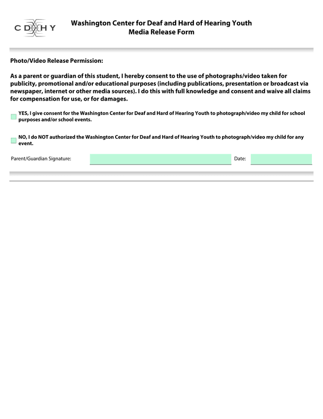 Media Release Form screenshot