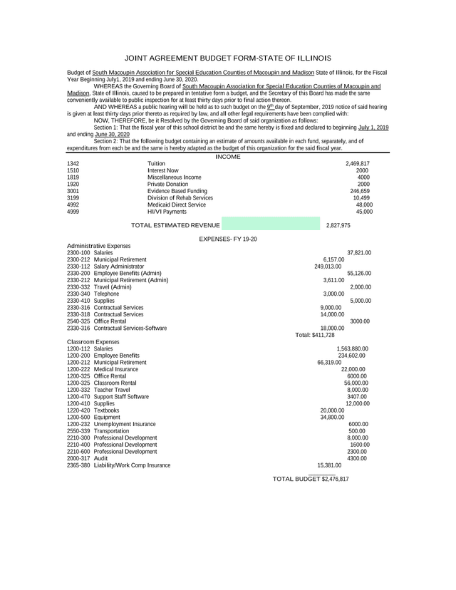 Joint Agreement Budget Form   State Of Illinois screenshot