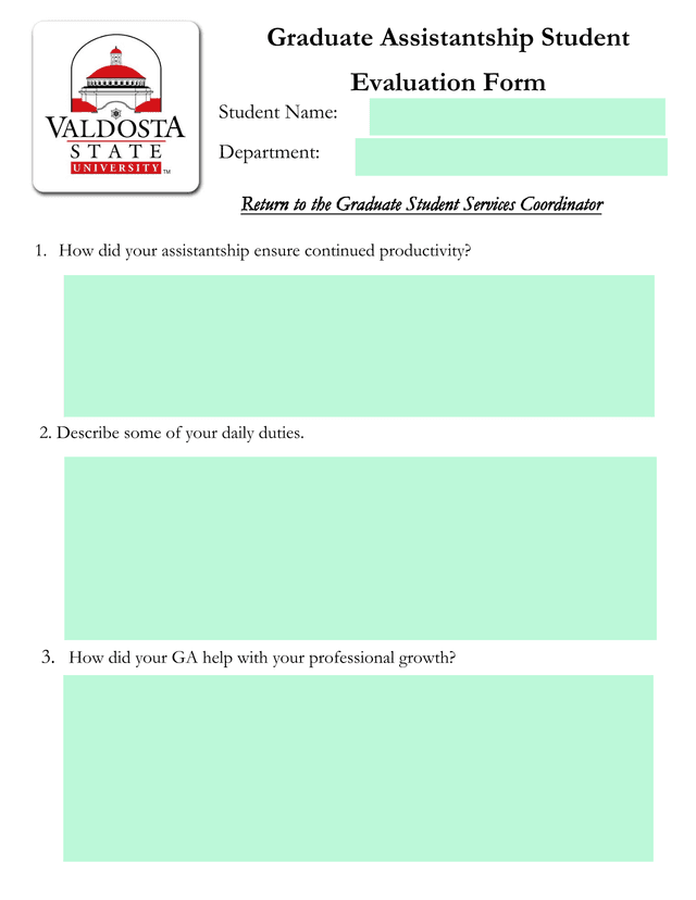 Graduate Assistantship Student Evaluation Form screenshot