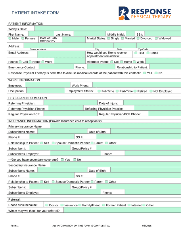 Patient Intake Form screenshot