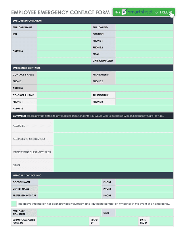 Employee Emergency Contact Form screenshot