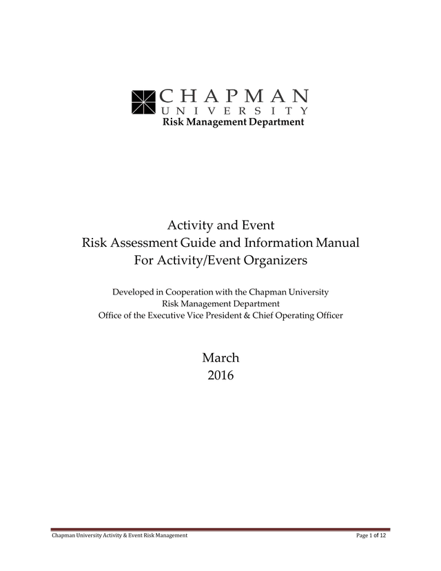 Activity And Event Risk Assessment Guide And Information Manual screenshot