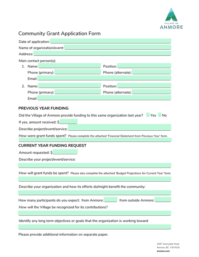 Community Grant Application Form screenshot
