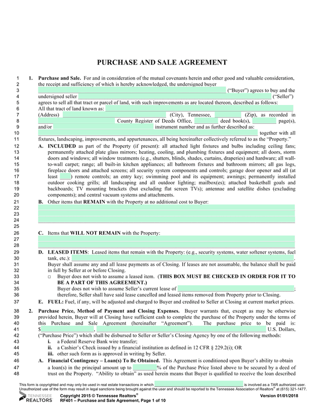 RF401   Purchase And Sale Agreement screenshot