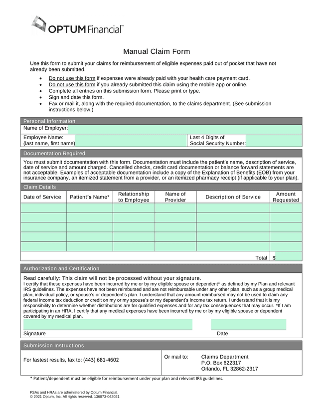 Manual Claim Form screenshot