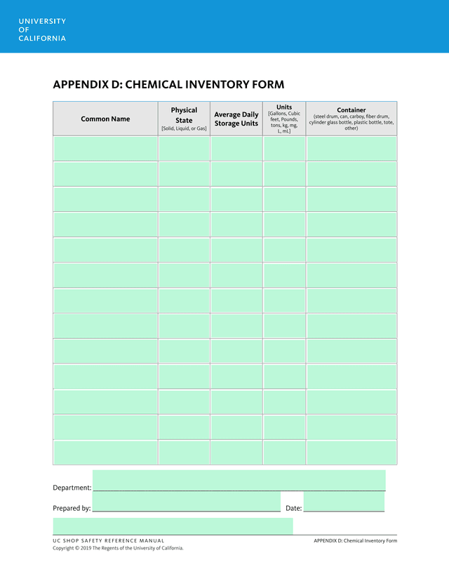 Chemical Inventory Form screenshot