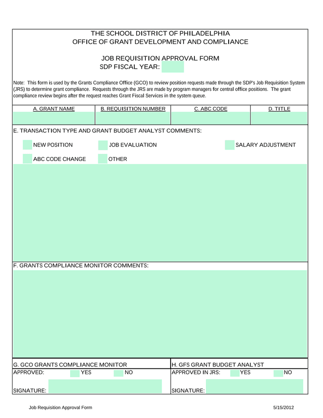 Job Requisition Approval Form screenshot