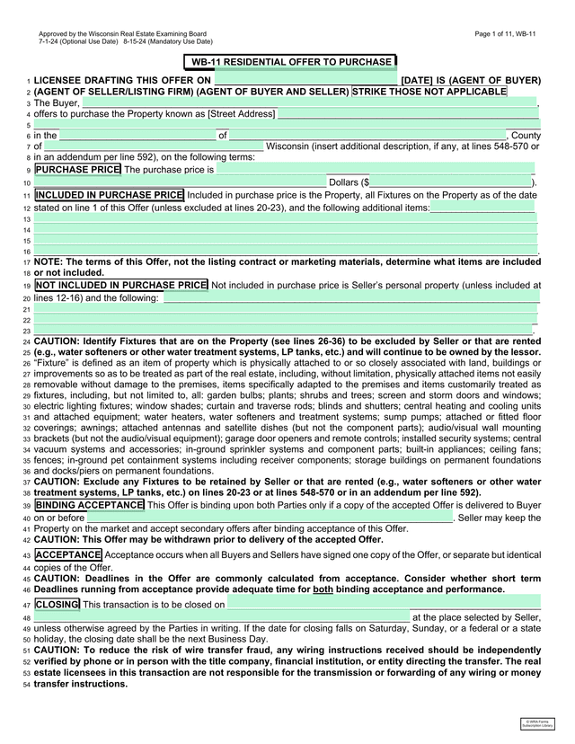 WB 11 Residential Offer To Purchase screenshot