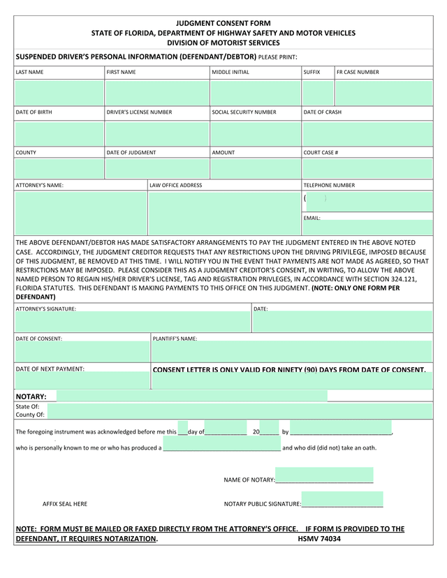 Judgment Consent Form screenshot