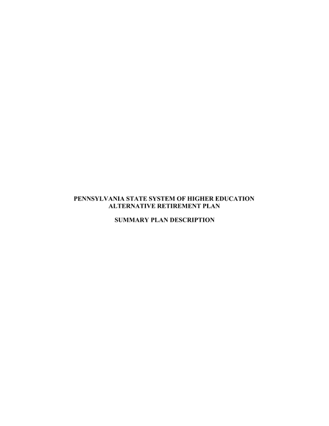 Pennsylvania State System Of Higher Education Alternative Retirement Plan Summary Plan Description screenshot