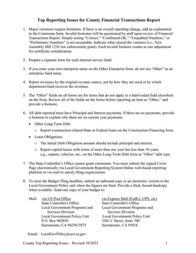Top Reporting Issues For County Financial Transactions Report screenshot