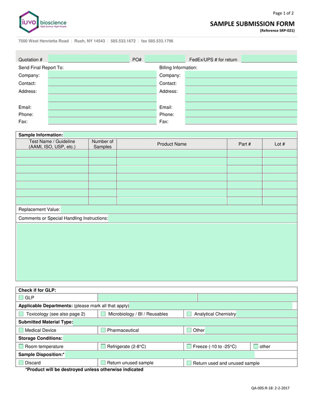 SAMPLE SUBMISSION FORM screenshot