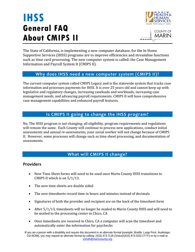 IHSS General FAQ About CMIPS II screenshot