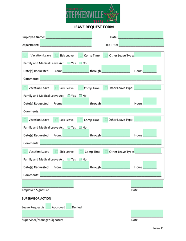 Form 11 LEAVE REQUEST FORM screenshot