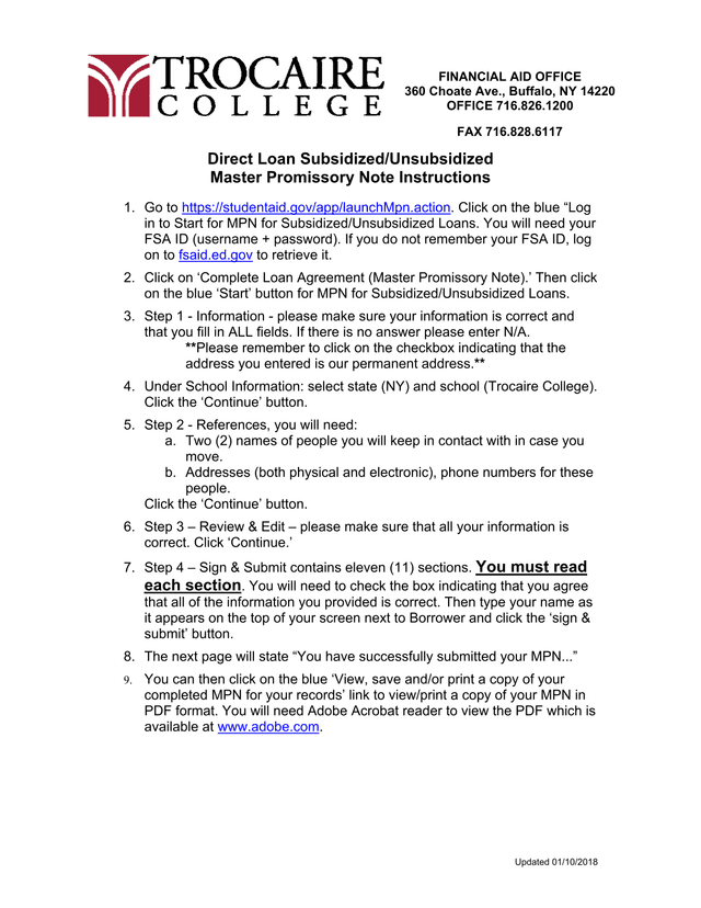 Direct Loan SubsidizedUnsubsidized Master Promissory Note Instructions screenshot