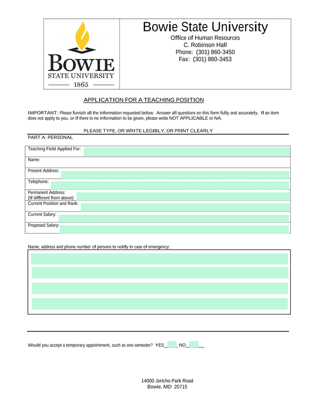 APPLICATION FOR A TEACHING POSITION screenshot