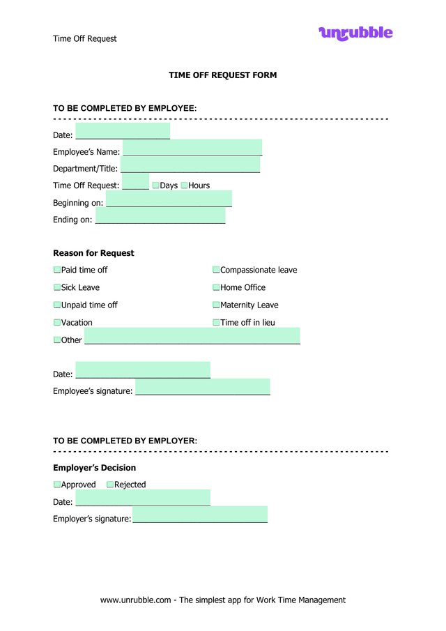 Time Off Request Form screenshot