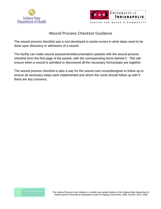 Wound Process Checklist Guidance screenshot