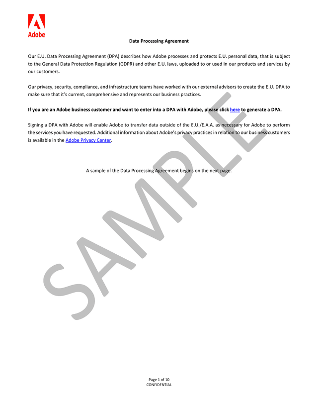 Data Processing Agreement screenshot