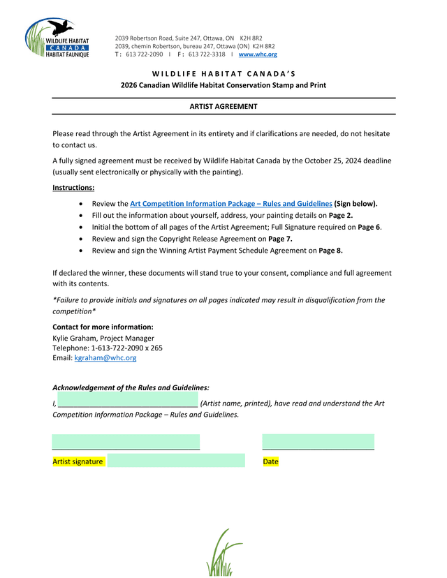 2026 Canadian Wildlife Habitat Conservation Stamp And Print Artist Agreement screenshot