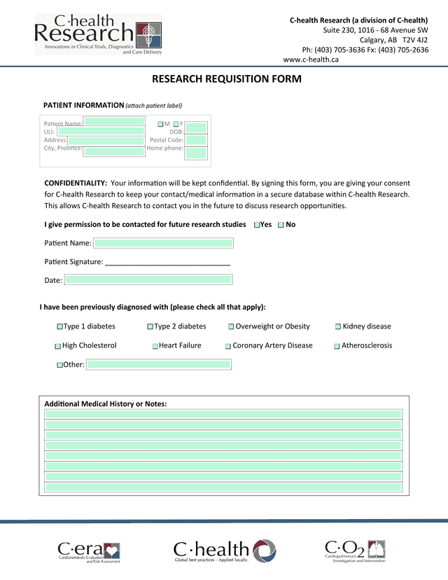 RESEARCH REQUISITION FORM screenshot