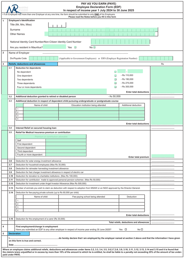 Employee Declaration Form (EDF)   Pay As You Earn (PAYE) screenshot