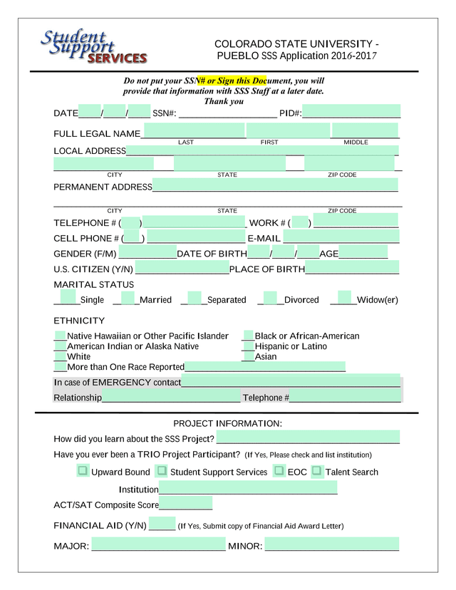 Colorado State University   Pueblo SSS Application 2016 2017 screenshot