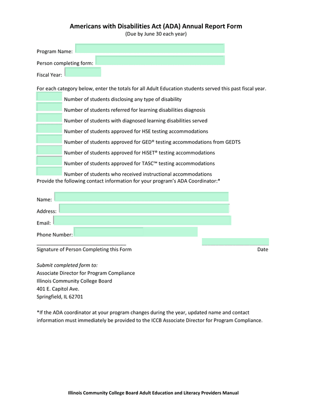 Americans With Disabilities Act (ADA) Annual Report Form screenshot