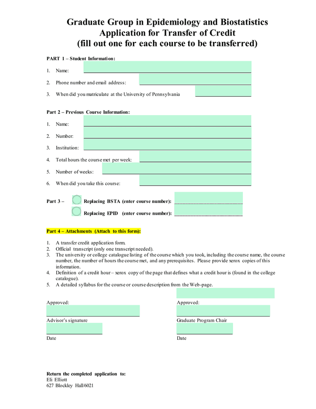 Application For Transfer Of Credit screenshot